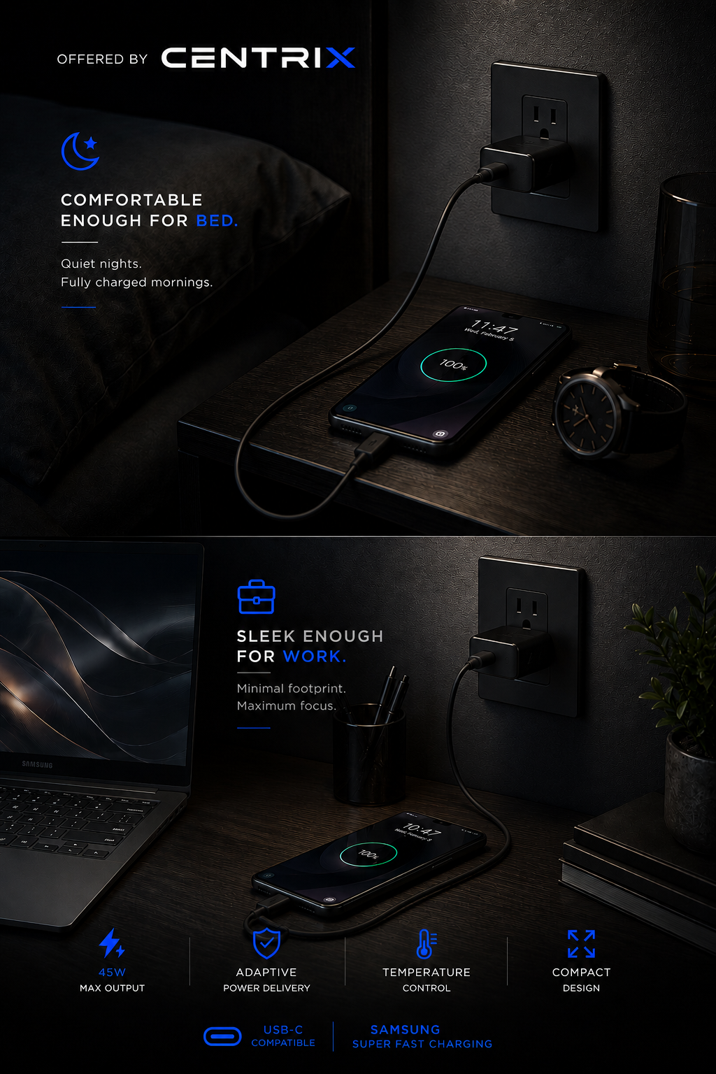 45W USB-C PD Wall Charger — US/EU Plug Options