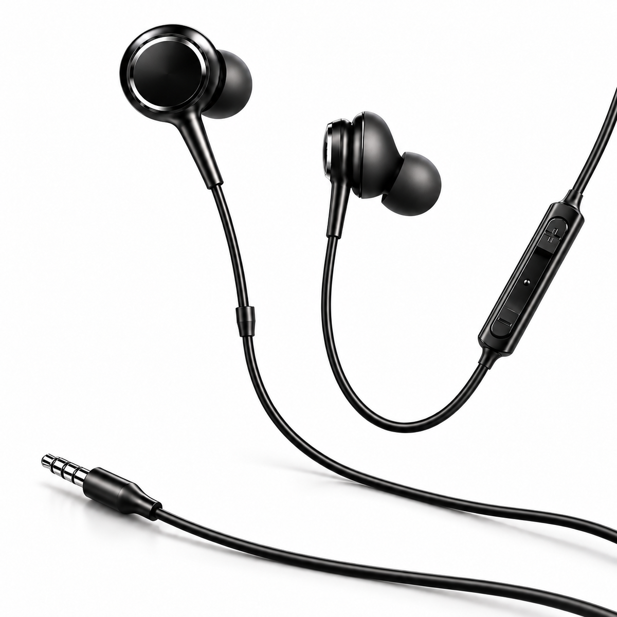 Black wired in-ear earbuds offered with USB-C or 3.5mm connector