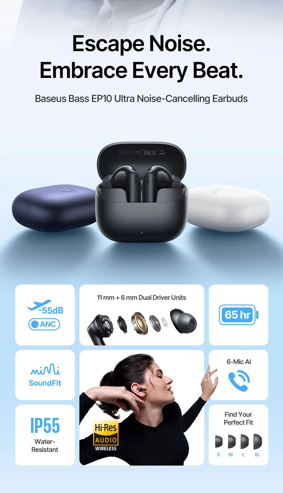 Baseus EP10 Ultra wireless in-ear earbuds with noise cancellation