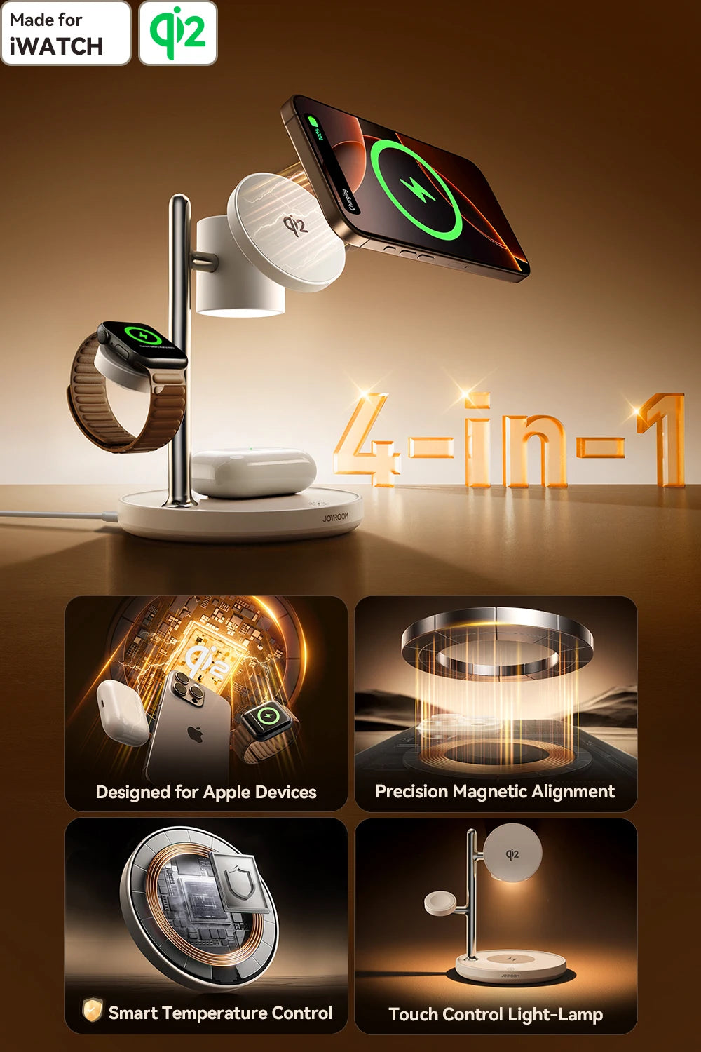 15W Qi2 magnetic charging station with integrated ambient lighting