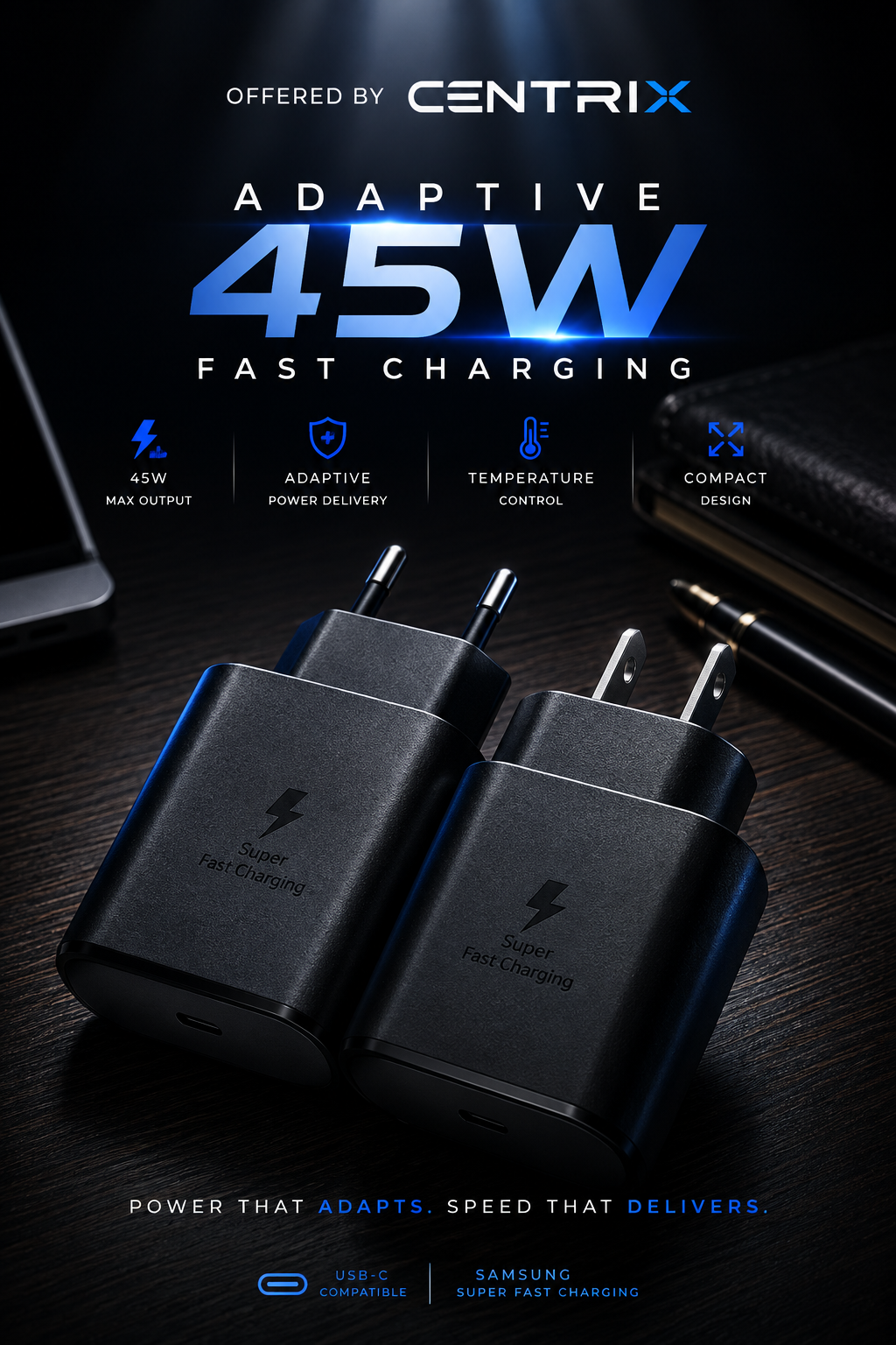 45W USB-C PD Wall Charger — US/EU Plug Options