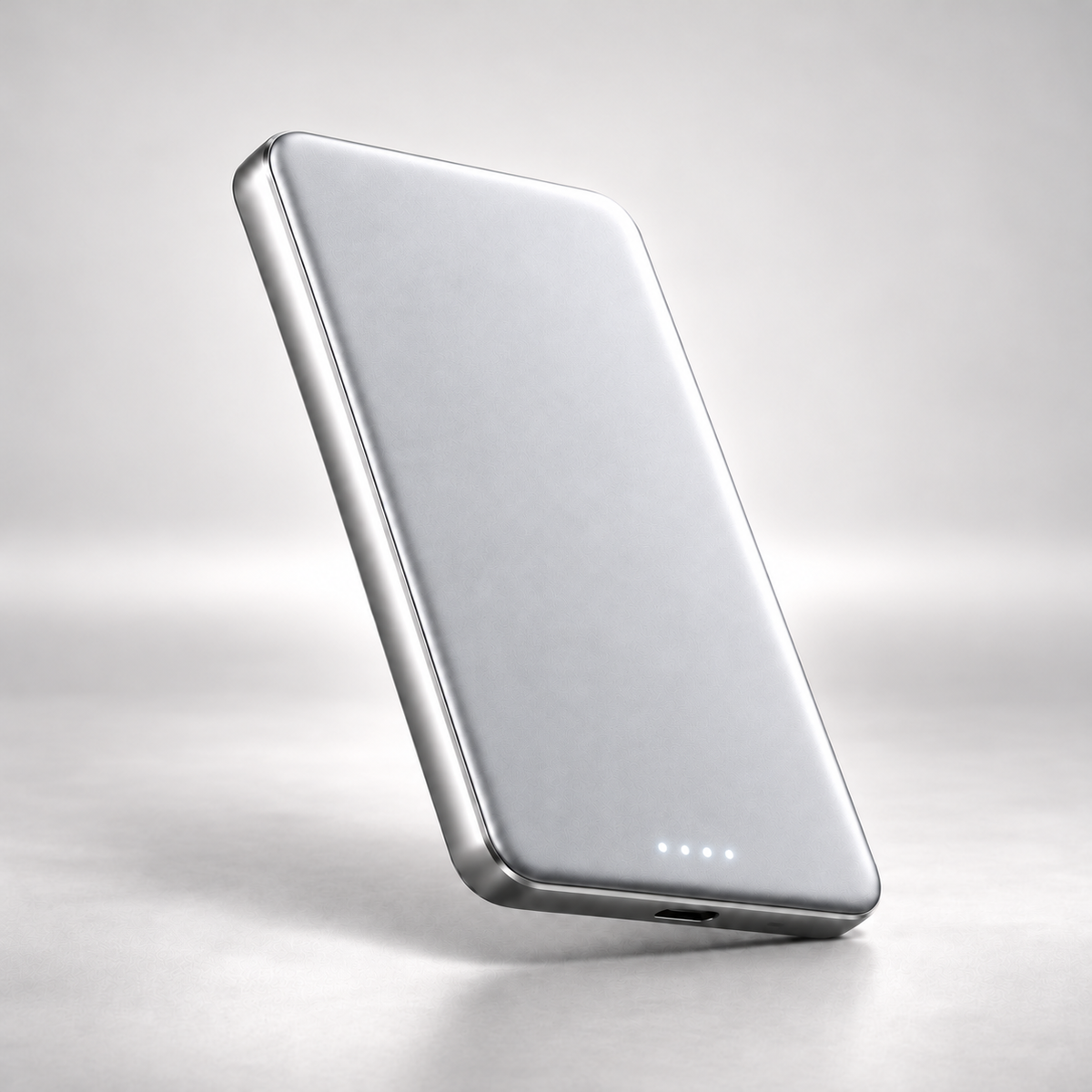 Titanium 5,000mAh Ultra-Slim Magnetic Power Bank back with four centered charge-status indicators