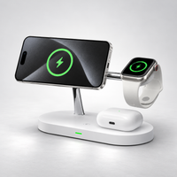 Magnetic 3-in-1 charging stand for compatible phone, smartwatch and earbuds in White