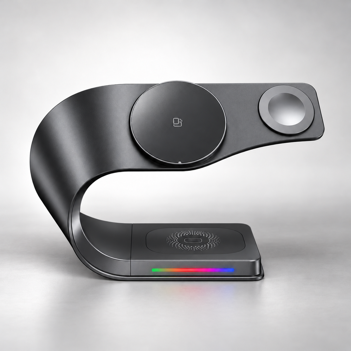 Metal 4-in-1 magnetic charging station offered in silver and gray in Gray
