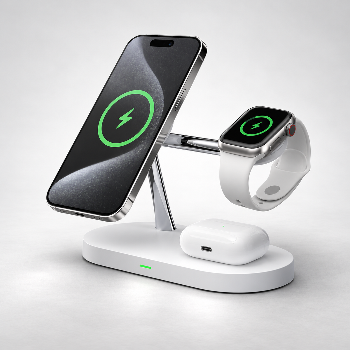 White CENTRIX 3-in-1 magnetic charging stand for compatible phone, smartwatch and earbuds