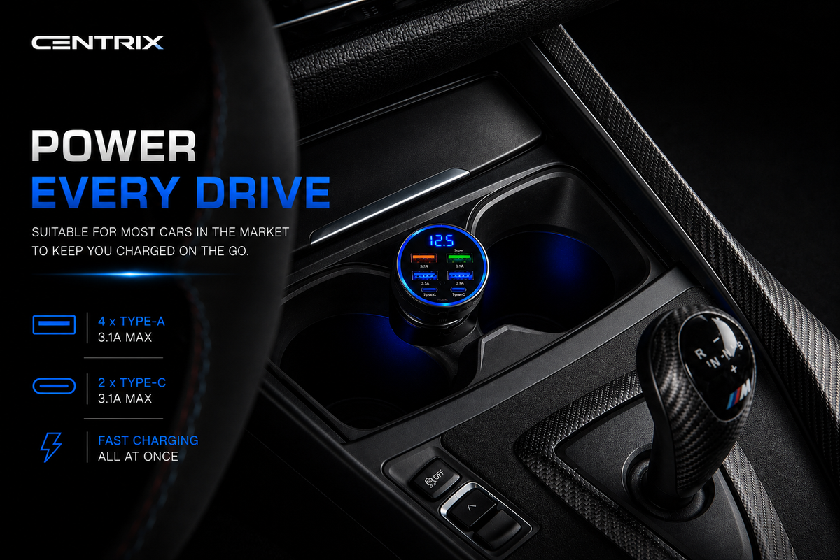 6-in-1 Car Charging Adapter with Digital Display