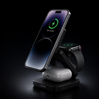 Foldable 3-in-1 magnetic wireless charging station for compatible phone, watch and earbuds