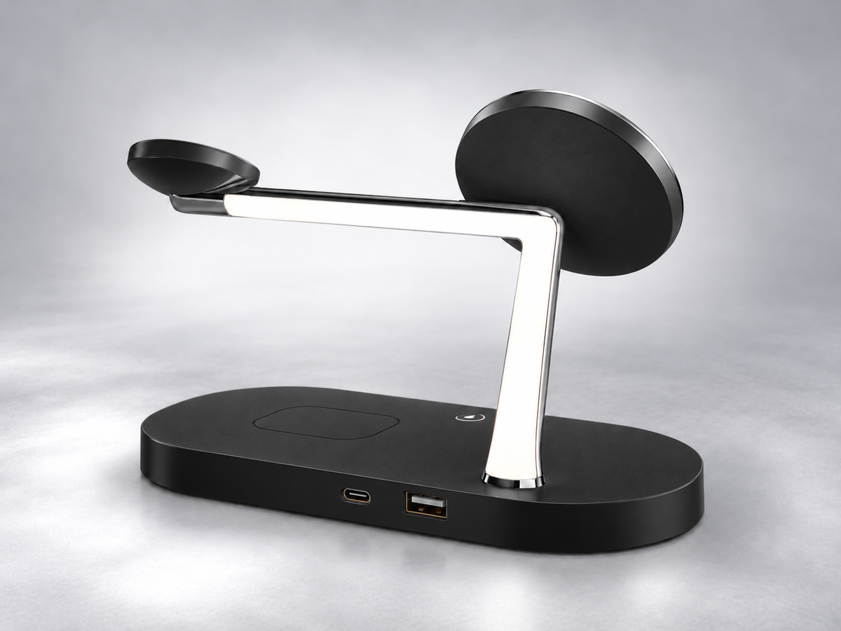 Magnetic 3-in-1 charging stand for compatible phone, smartwatch and earbuds