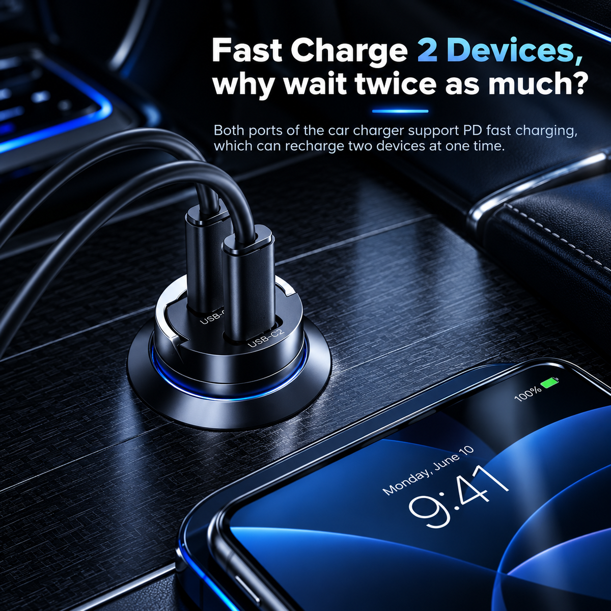 USB-C vehicle charging adapter offered in multiple configurations up to 45W