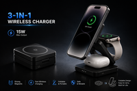 Foldable 3-in-1 magnetic wireless charging station for compatible phone, watch and earbuds