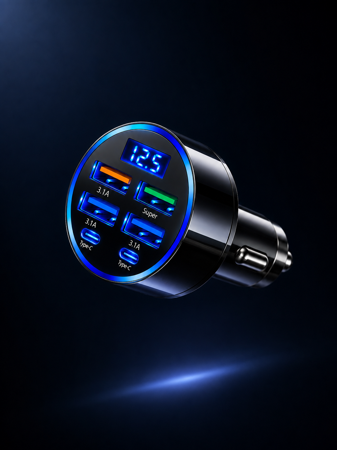 6-in-1 Car Charging Adapter with Digital Display