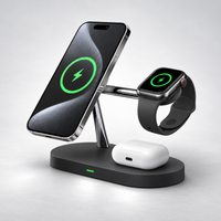Black CENTRIX 3-in-1 magnetic charging stand for compatible phone, smartwatch and earbuds