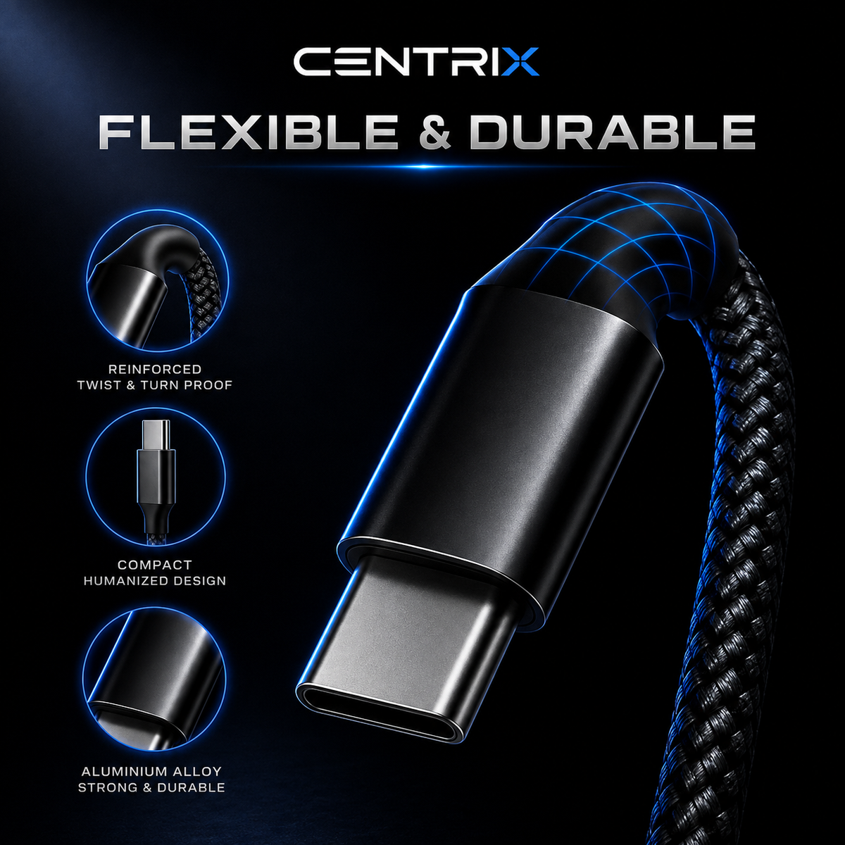 Braided USB-C to USB-C charging and data cable, available in multiple lengths