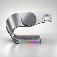 Metal 4-in-1 magnetic charging station offered in silver and gray in Silver