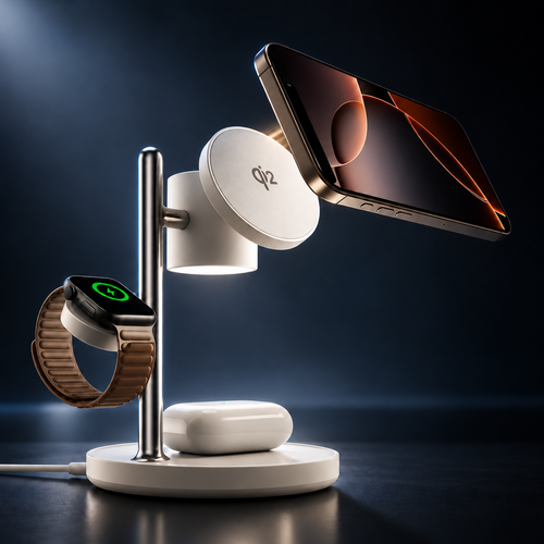 15W Qi2 magnetic charging station with integrated ambient lighting